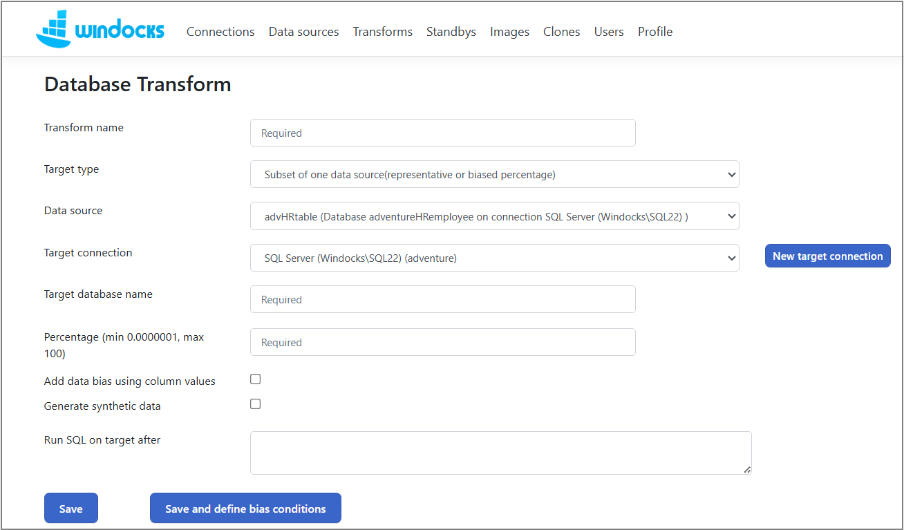 Database subsetter UI